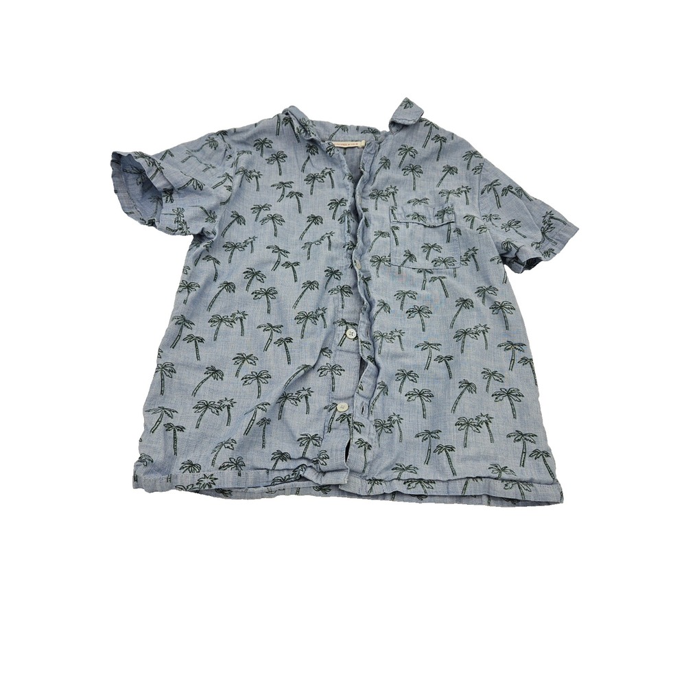Monoprix‎ Kids Palm Tree Shirt Size 8 Blue Tropical Button Up Resort